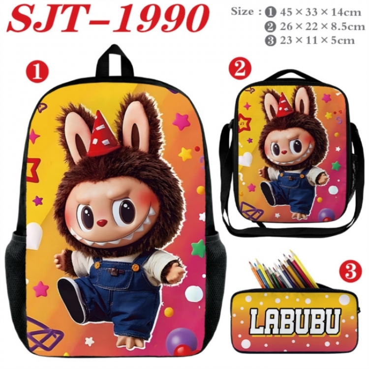 Labubu Anime nylon canvas backpack pencil case crossbody bag three piece set 45x33x14cm