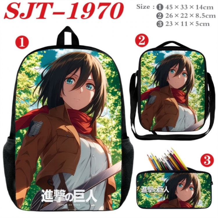 Shingeki no Kyojin Anime nylon canvas backpack pencil case crossbody bag three piece set 45x33x14cm