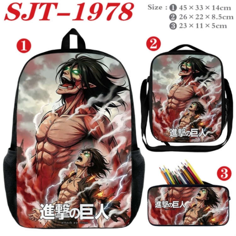 Shingeki no Kyojin Anime nylon canvas backpack pencil case crossbody bag three piece set 45x33x14cm