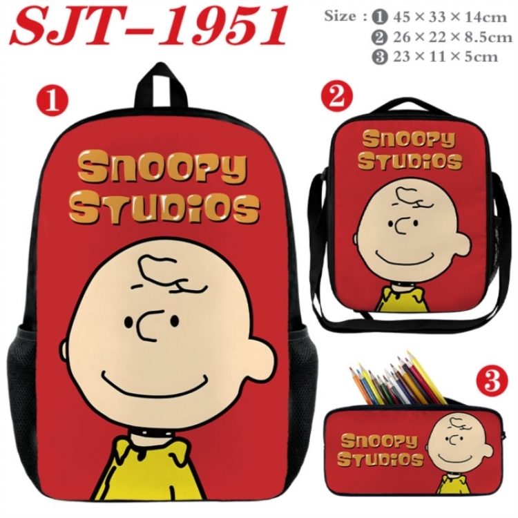 snoopy Anime nylon canvas backpack pencil case crossbody bag three piece set 45x33x14cm