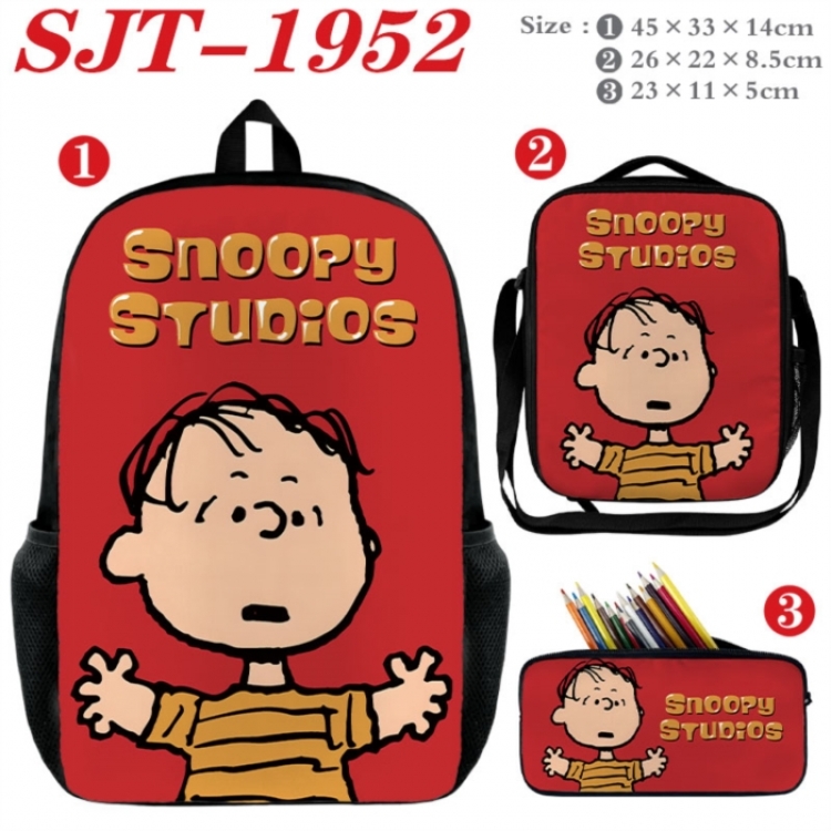 snoopy Anime nylon canvas backpack pencil case crossbody bag three piece set 45x33x14cm