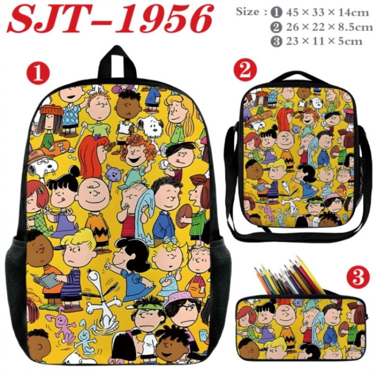snoopy Anime nylon canvas backpack pencil case crossbody bag three piece set 45x33x14cm