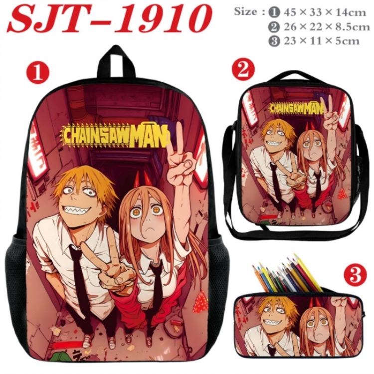 Chainsaw Man Anime nylon canvas backpack pencil case crossbody bag three piece set 45x33x14cm