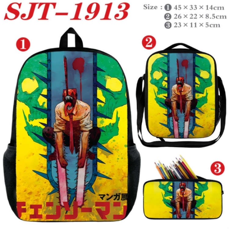 Chainsaw Man Anime nylon canvas backpack pencil case crossbody bag three piece set 45x33x14cm