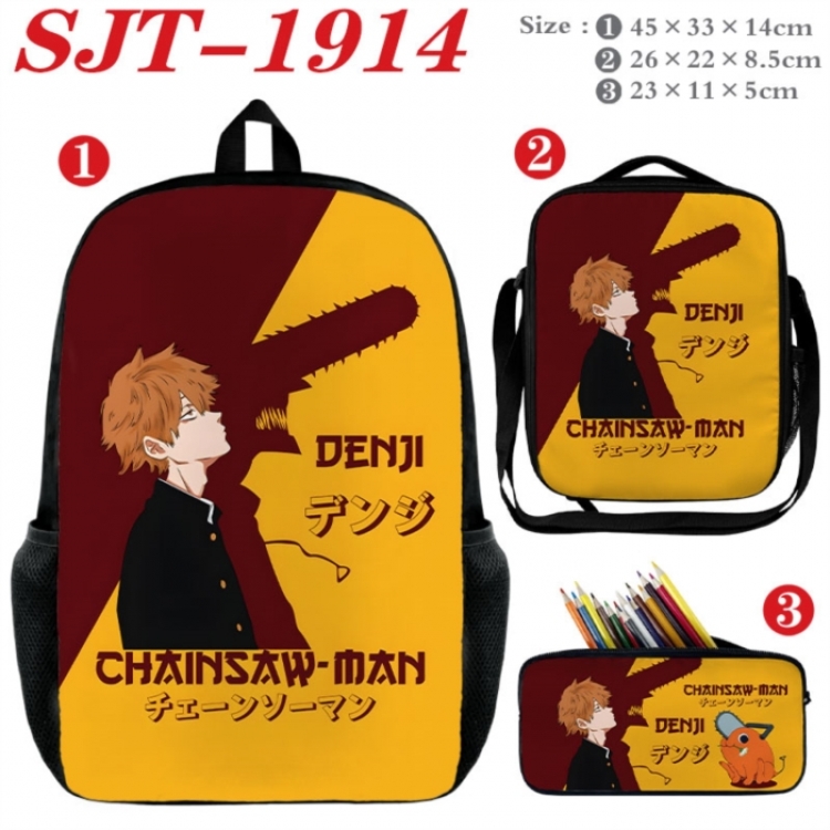 Chainsaw Man Anime nylon canvas backpack pencil case crossbody bag three piece set 45x33x14cm