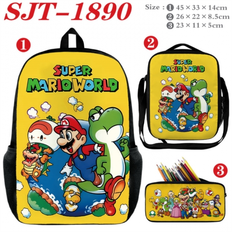 Super Mario Anime nylon canvas backpack pencil case crossbody bag three piece set 45x33x14cm
