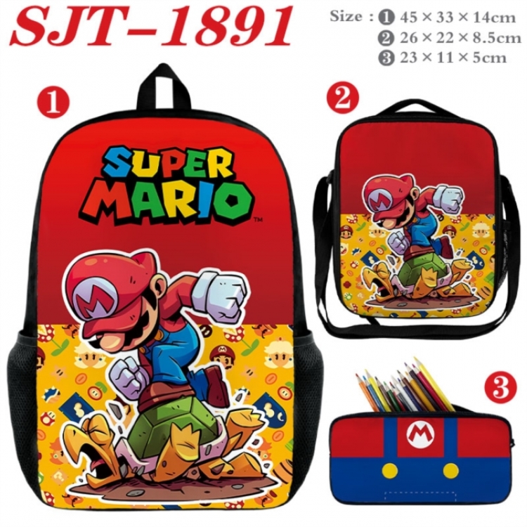 Super Mario Anime nylon canvas backpack pencil case crossbody bag three piece set 45x33x14cm