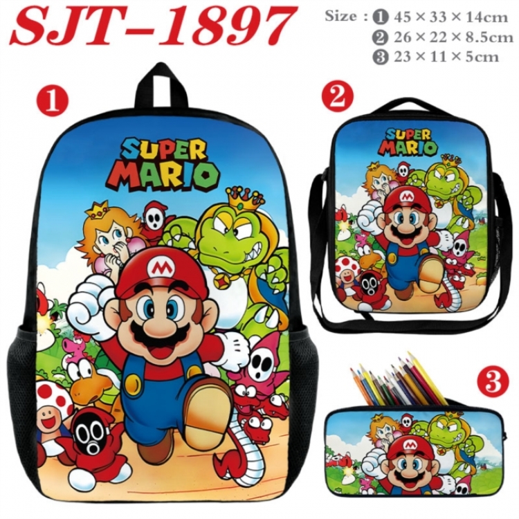 Super Mario Anime nylon canvas backpack pencil case crossbody bag three piece set 45x33x14cm