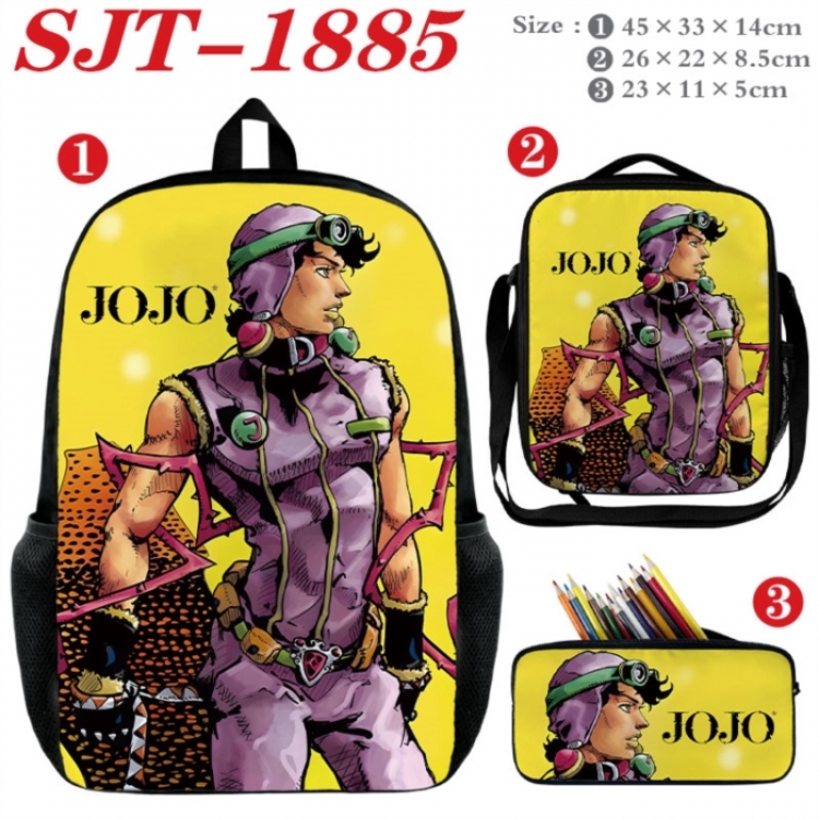 JoJos Bizarre Adventure Anime nylon canvas backpack pencil case crossbody bag three piece set 45x33x14cm
