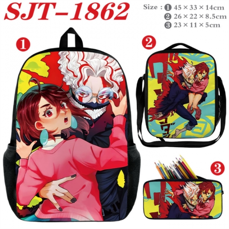 DANDADAN Anime nylon canvas backpack pencil case crossbody bag three piece set 45x33x14cm
