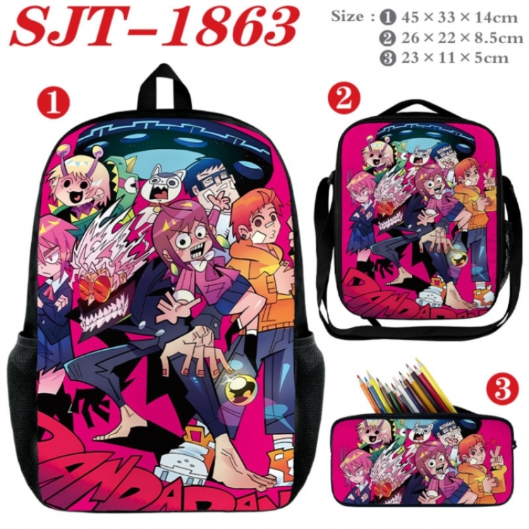 DANDADAN Anime nylon canvas backpack pencil case crossbody bag three piece set 45x33x14cm