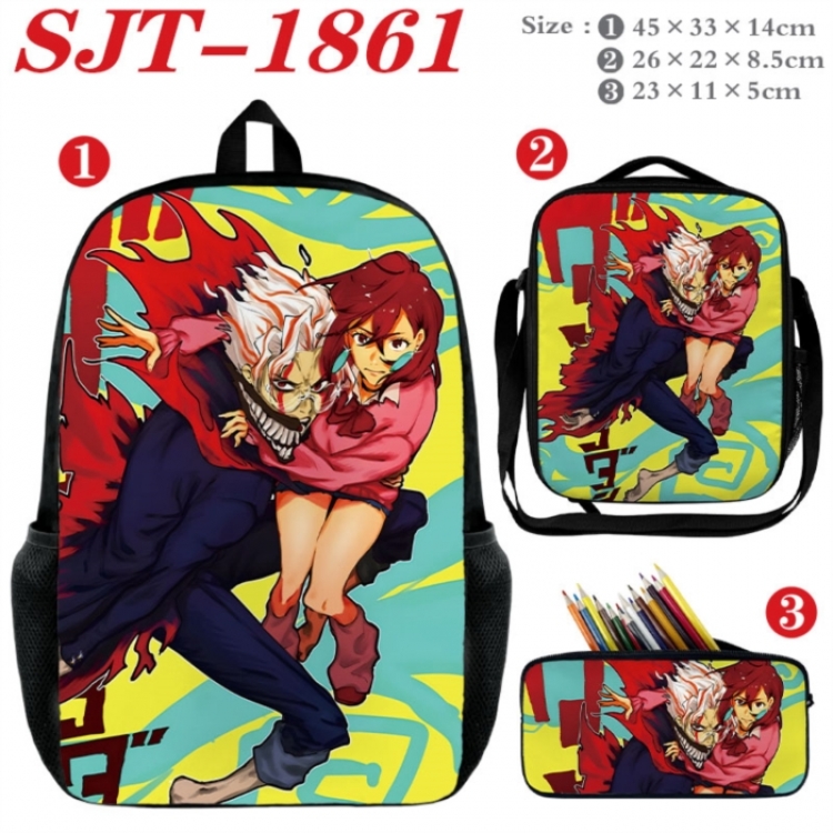 DANDADAN Anime nylon canvas backpack pencil case crossbody bag three piece set 45x33x14cm