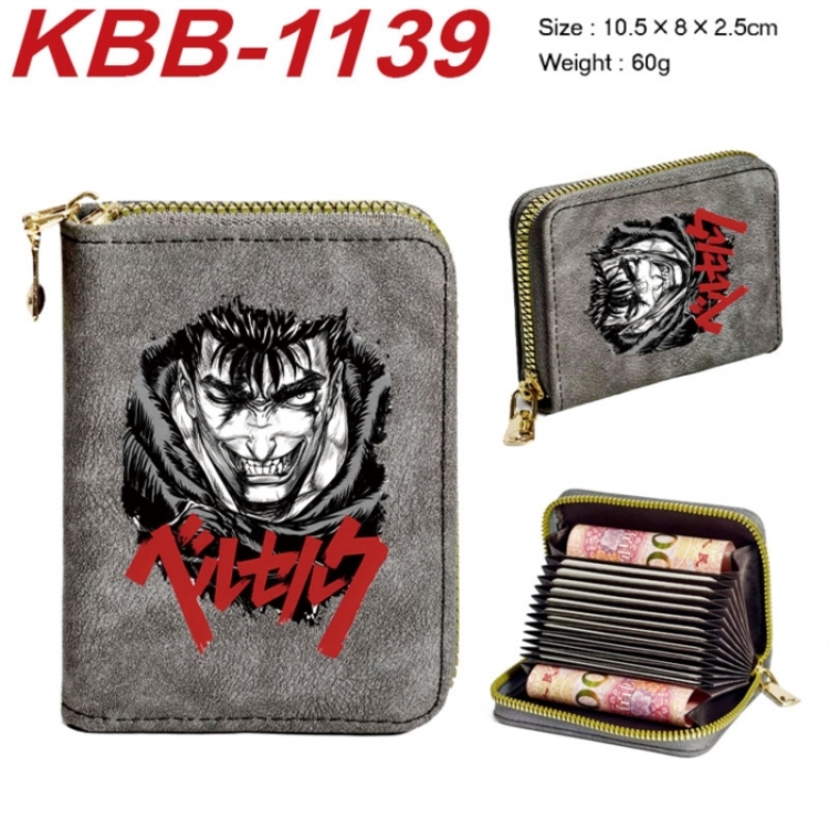 Berserk Anime-themed bank card zipper cardholder with dimensions 10.5x8x2.5cm