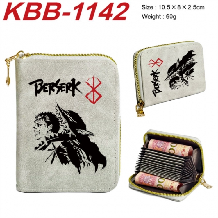 Berserk Anime-themed bank card zipper cardholder with dimensions 10.5x8x2.5cm