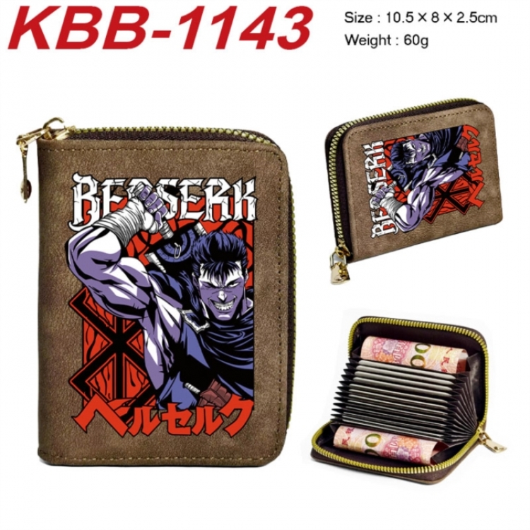 Berserk Anime-themed bank card zipper cardholder with dimensions 10.5x8x2.5cm