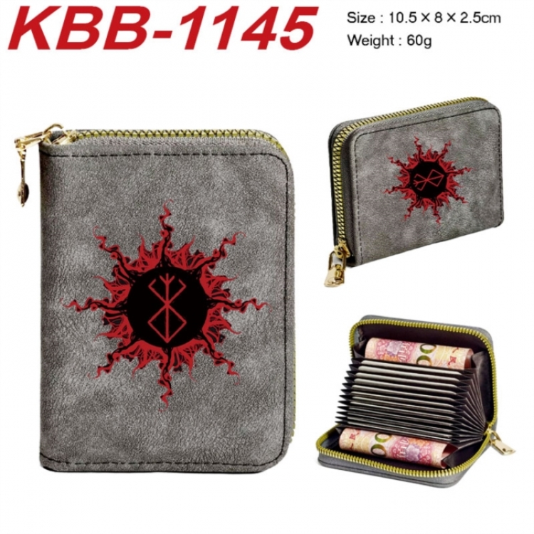 Berserk Anime-themed bank card zipper cardholder with dimensions 10.5x8x2.5cm