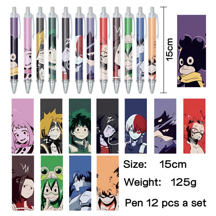 My Hero Academia Anime peripheral student color picture ballpoint pen neutral pen 15cm a set of 12