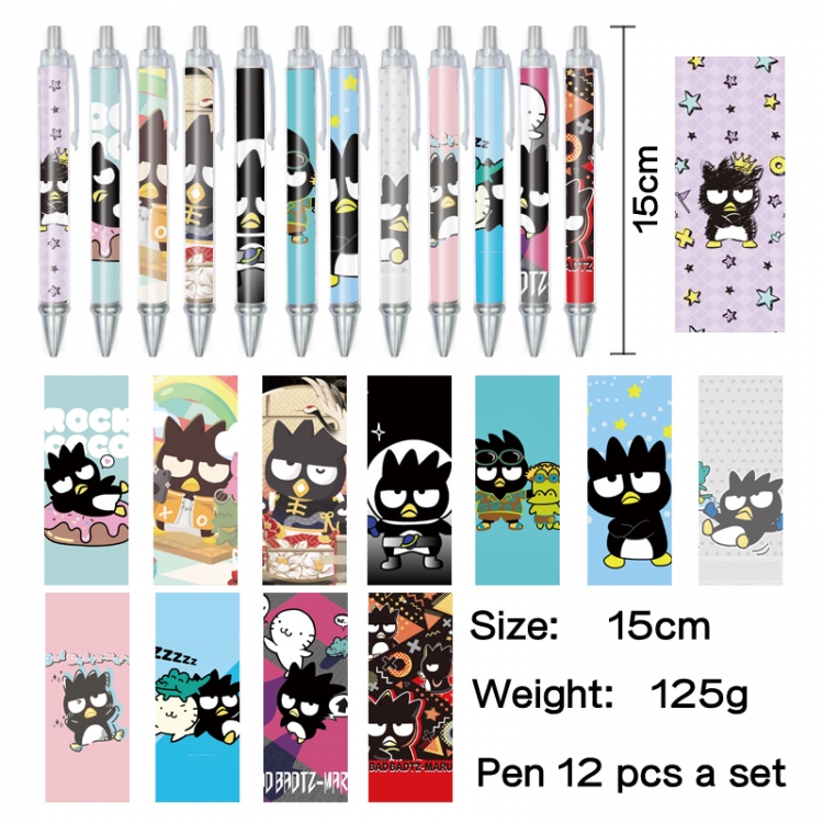 BAD BADTZ-MARU Anime peripheral student color picture ballpoint pen neutral pen 15cm a set of 12