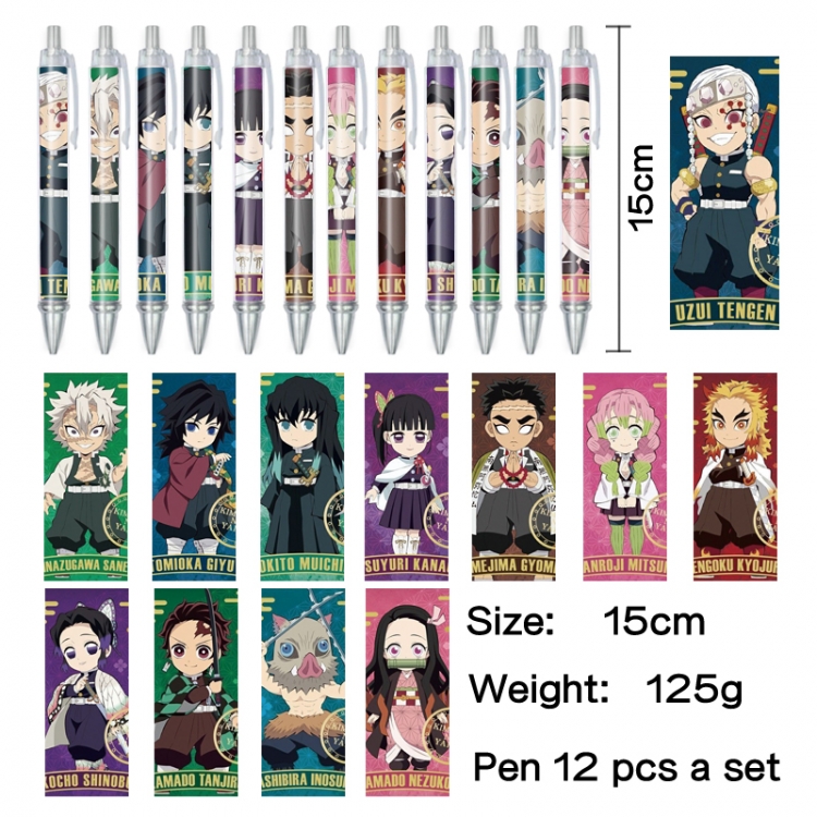 Demon Slayer Kimets Anime peripheral student color picture ballpoint pen neutral pen 15cm a set of 12